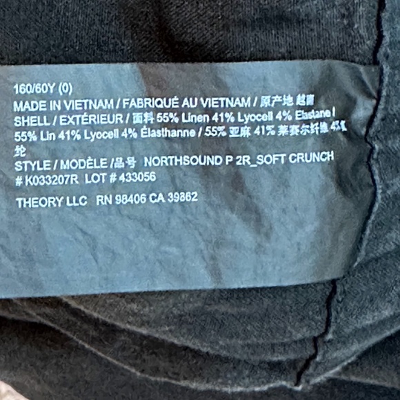 Theory | Northsound Linen Blend Pull On Pants | Black | 0 - Picture 7 of 8